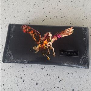 KENT STETSON Gray Coated Canvas Pegasus Print Art Clutch Handbag Handmade USA